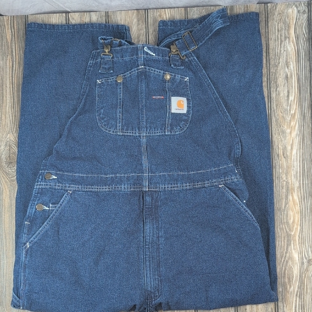 Carhartt Men's Dark Blue Denim Overalls Size 46x30